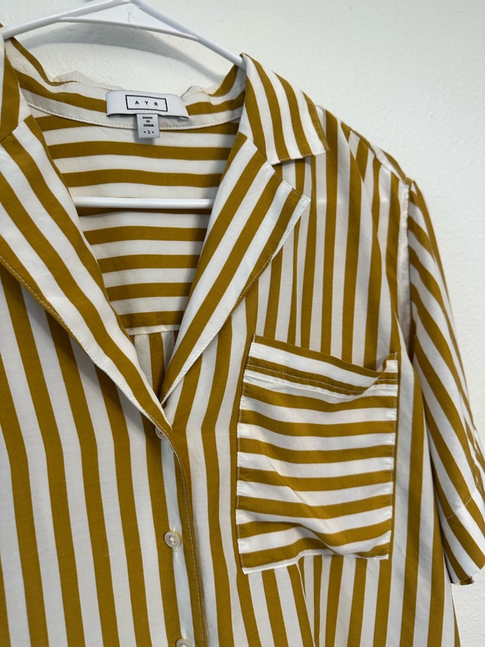 AYR Striped Button-Down Shirt in Mustard and White Size Small - Picture 2 of 8